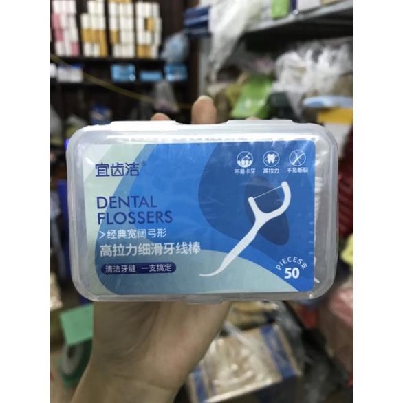 Tăm chỉ nha khoa hộp 50 cái sọi chỉ mảnh, bảo vệ răng miệng