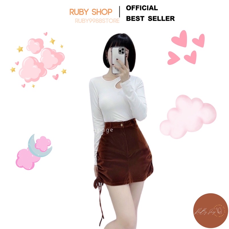 Chân Váy Nhung Chữ A , Với Thiết Kế Dây Rút Độc Đáo , Phong Cách