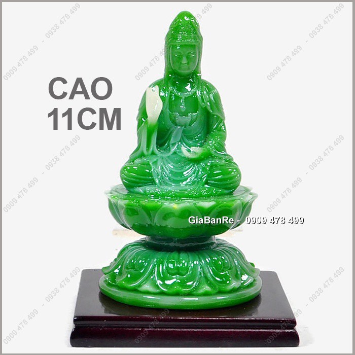 TƯỢNG QUAN ÂM BỒ TÁT NGỒI TÒA SEN - CAO 11CM - MÀU XANH NGỌC - 6456