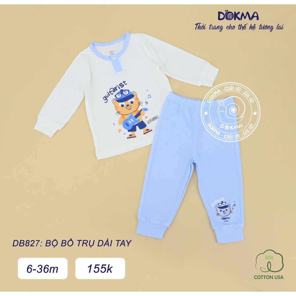 Dokma - Bộ dài tay chất cotton USA cao cấp cho bé 6-36 tháng DB827