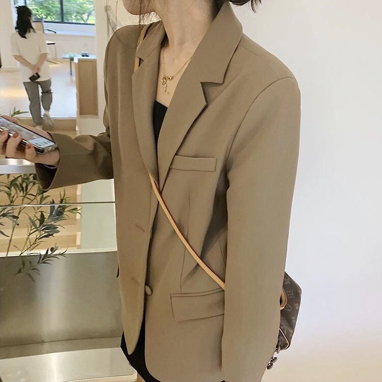 Áo Khoác Blazer Dáng Rộng Màu Nâu Phong Cách Hàn Quốc Thời Trang Mùa Xuân Mới  Dành Cho Nữ