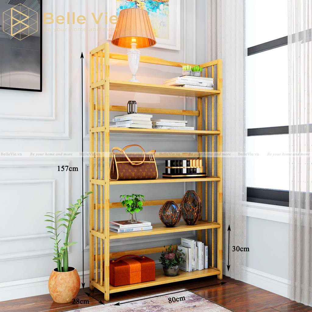 Kệ Sách 5 Tầng BELLEVIE Kệ Gỗ Tự Nhiên Decor Lắp Ráp Đơn Giản Dễ Dàng Bookshelf 5F Natural