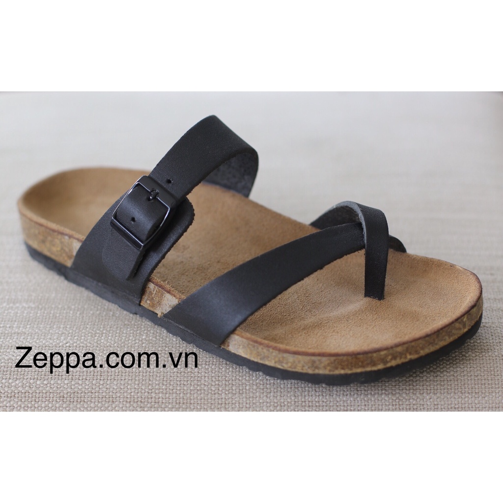 ZEPPA chính hãng - Da bò thật 100% - Dép xỏ ngón chéo màu đen MS: DD2  - Dép đế trấu da bò UNISEX