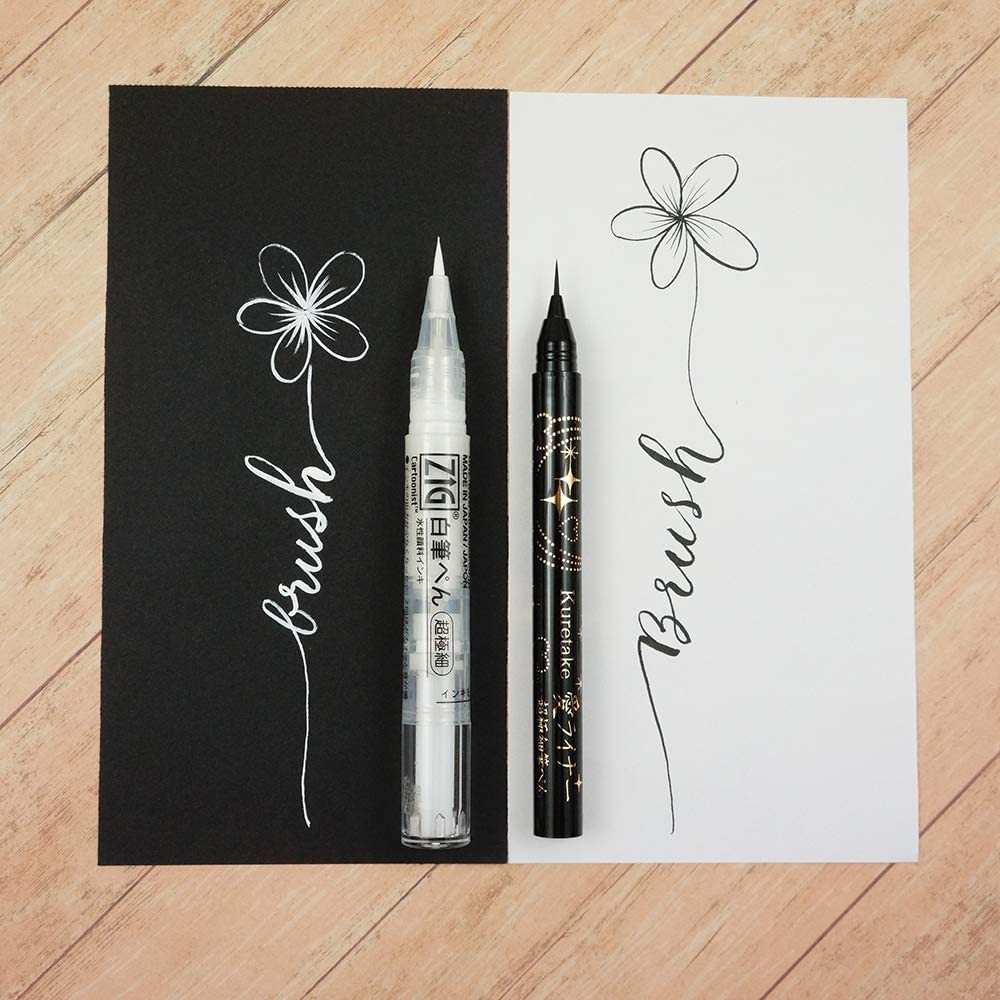 Bút lông mực trắng đầu siêu nhỏ - ZIG Kuretake Brush Pen White Ultra Fine