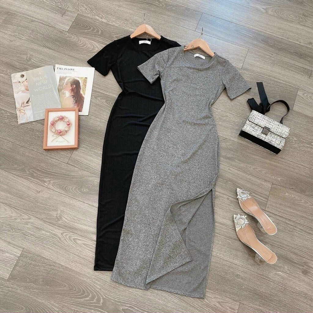 [HOT] ĐẦM BODY THUN GÂN MAXI XẺ TÀ VỀ ĐỦ MÀU XÁM VÀ ĐEN YL194212
