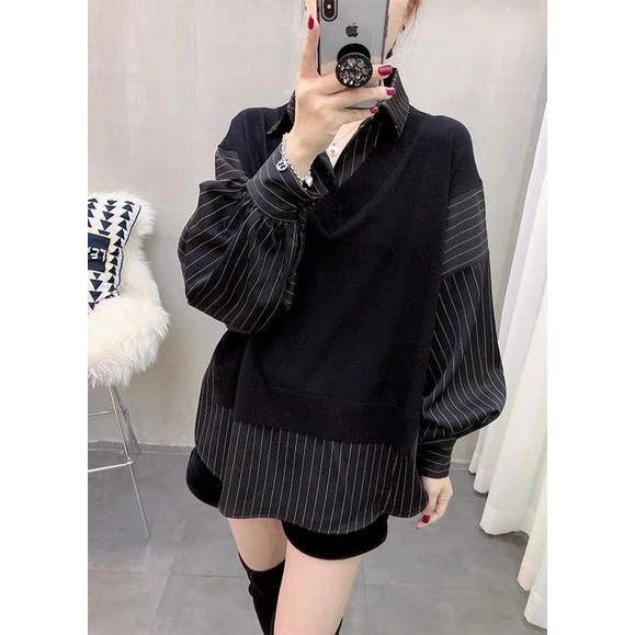 Áo thu đông dài tay nữ, Chất Kate Hàn phối chất Umi cao cấp_A6033