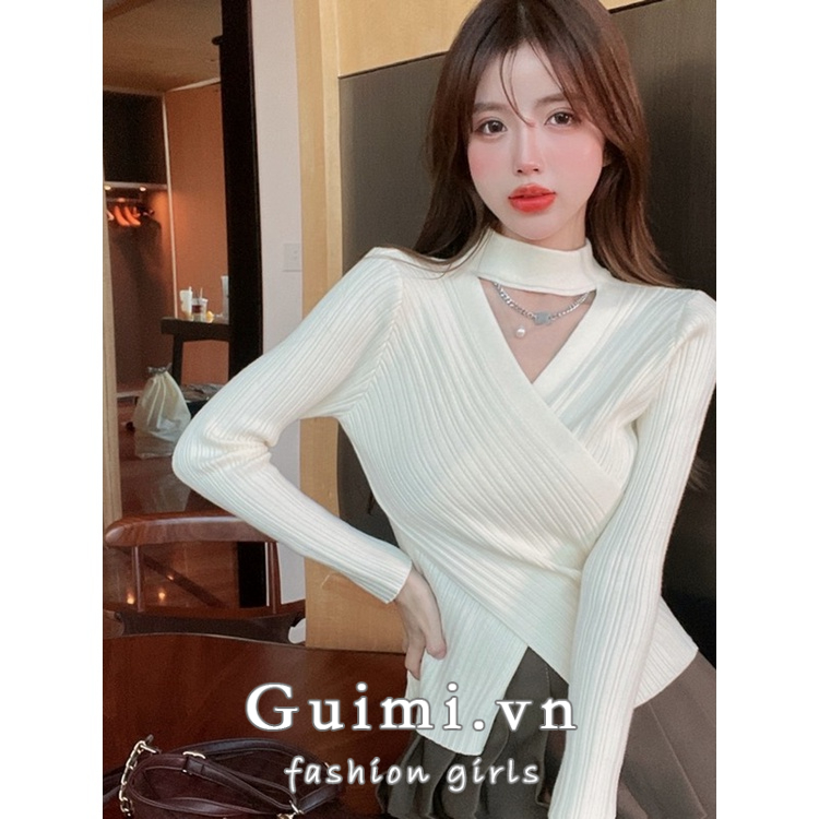 Áo Dệt Kim Tay Dài Cổ Chữ V Thời Trang Thu Đông Cho Nữ