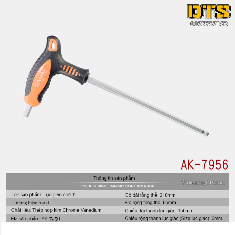 Lục giác bi cầm tay chữ T 6mm Asaki AK-7956