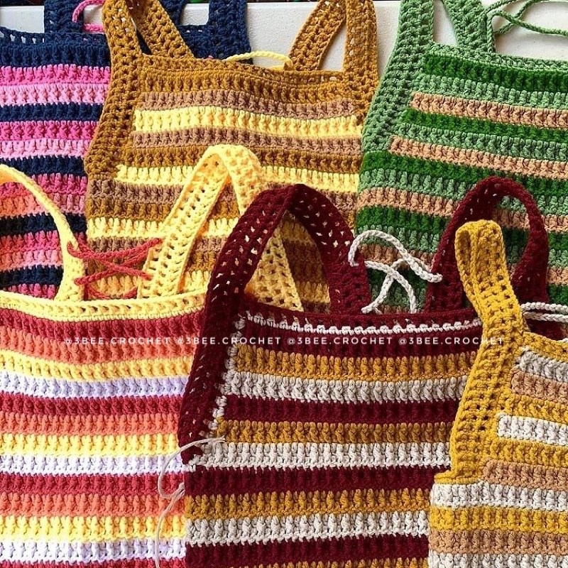 Áo croptop len đan lưng Stripes Top by 3bee.crochet