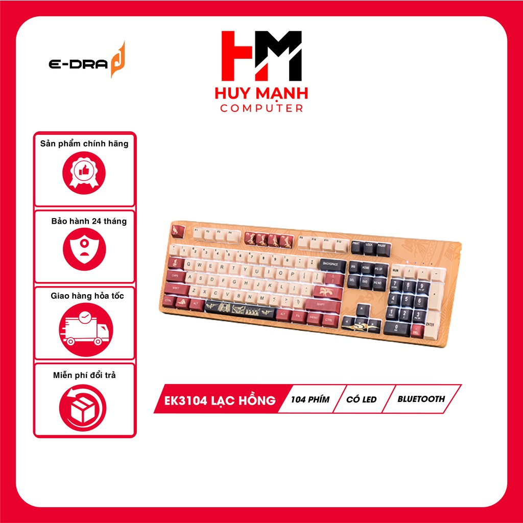 Bàn phím cơ E-Dra EK3104 Lạc Hồng huy mạnh computer bàn phím máy tính gaming có dây White LED Gateron Switc