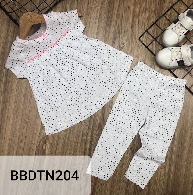 Bộ quần áo trẻ em tay ngắn quần dài dáng babydoll thun borip xuất khẩu cho bé gái