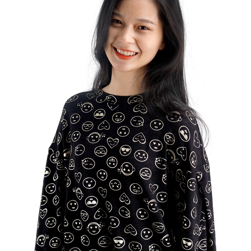 Áo nỉ nữ SAYME áo dài tay thu đông vải da cá dày dặn ấm áp mặt cười WCSI0006