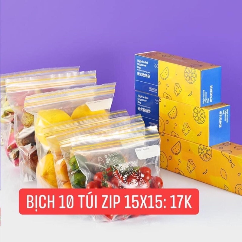 Hộp 10 túi zip sz 15x15cm 2 lớp zip bảo quản thực phẩm