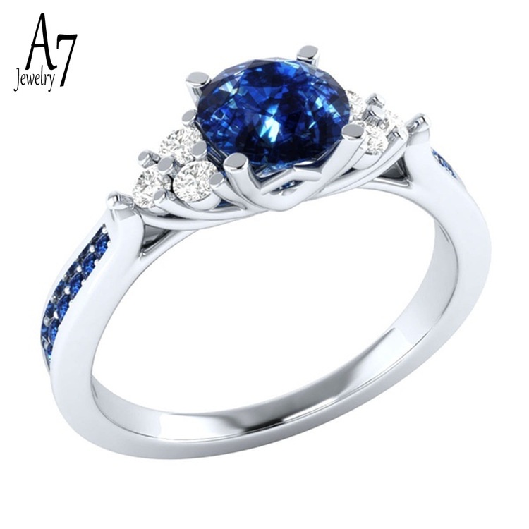 Nhẫn bạc S925 đính đá Sapphire kiểu dáng thời trang