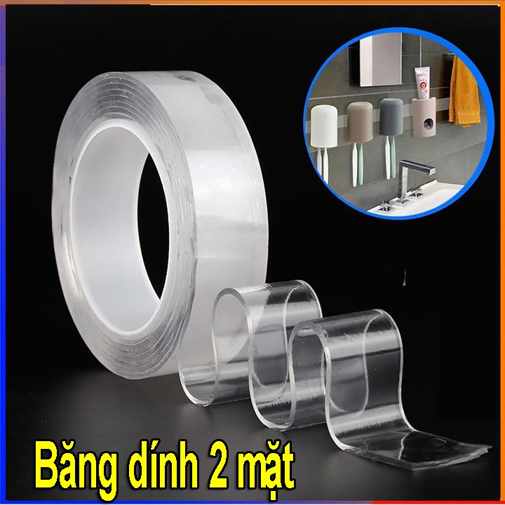 Băng keo siêu dính Nano 2 mặt trong suốt, băng dính hai mặt trắng siêu dính dán tường đa năng sieuthi2s