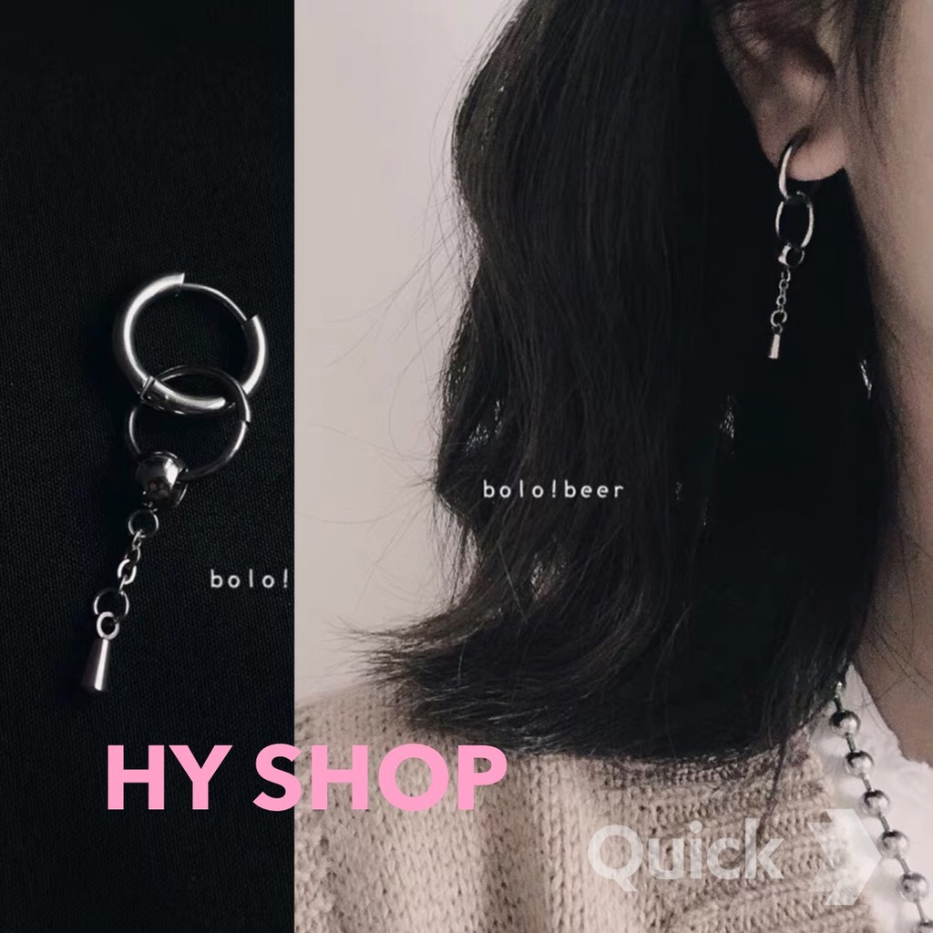 Bông tai titan 2 vòng tròn xích thép y tế- Khuyên Tai Nam và nữ, Bông Tai Nam Dây Xích Cá Tính -khuyên unisex BTS