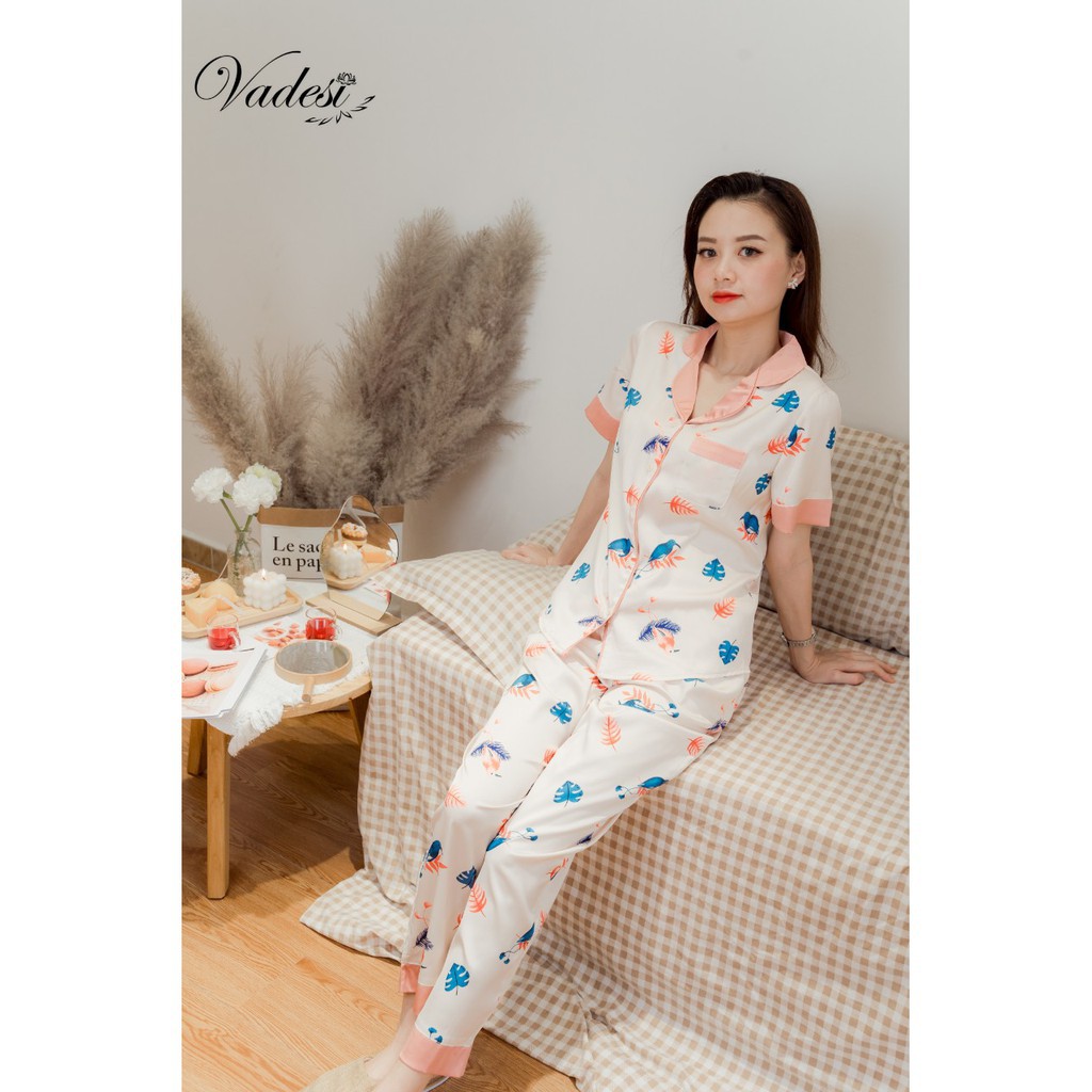 [Chính Hãng] Pijama Lụa Cao Cấp, Đồ Bộ Họa Tiết Trang Nhã, Đồ Ngủ Đẹp, Bộ Mặc Nhà Vadesi - Thời Trang Nữ