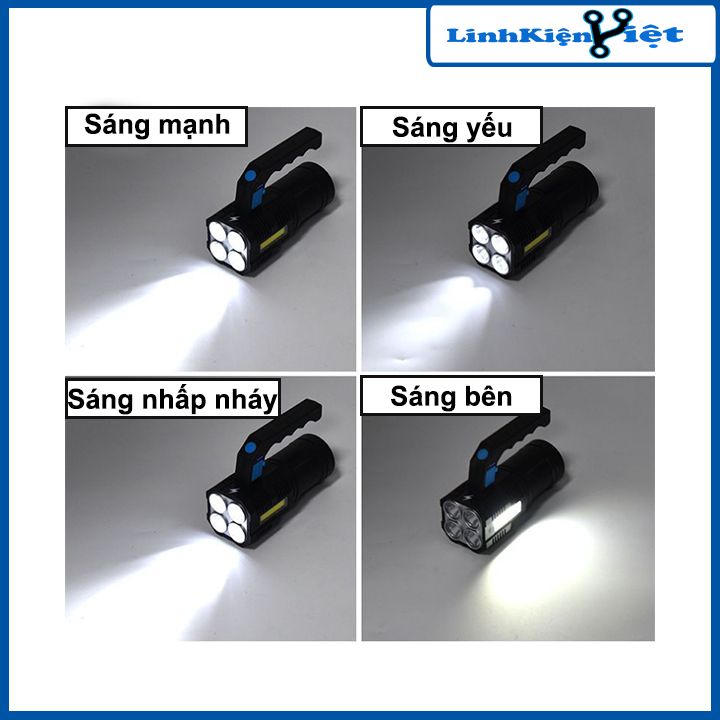 Đèn pin 4 bóng led COB sạc USB tay cầm kiểu mới dùng trong nóng nghiệp, chiếu sáng, cắm trại