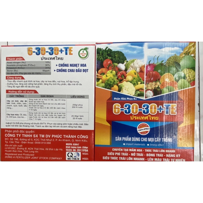 Phân Bón 6-30-30 tăng vị ngọt, phẩm chất, màu sắc cây ăn trái,m, quang nông