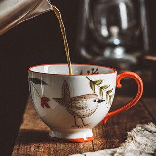 Cốc Sứ Uống Trà Cà Phê Họa Tiết Vẽ Tay Phong Cách Retro