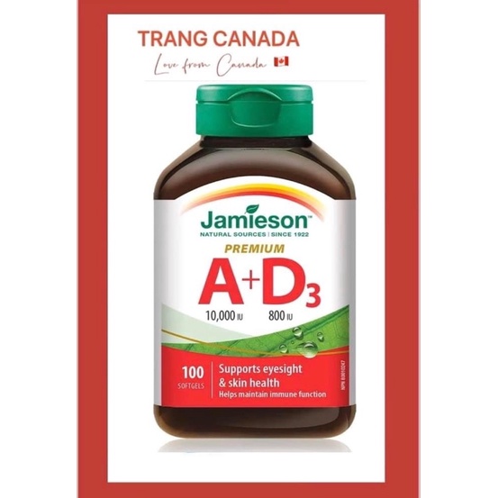 Viên uống bổ sung vitamin A 10,000iu và Vitamin D3 800iu - 100viên của Jamieson