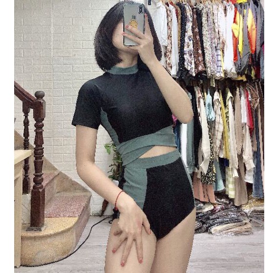 BIKINI 2 Mảnh Áo Và Quần Cạp Cao Màu Đen Sọc Xanh BIKINISTORE | BigBuy360 - bigbuy360.vn