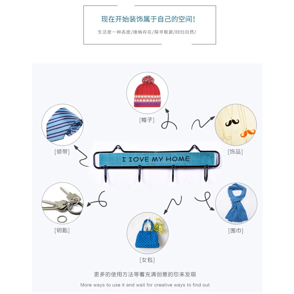 Móc treo đồ móc treo quần áo I love my home - Decor đồ trang trí theo phong cách biển Địa Trung Hải