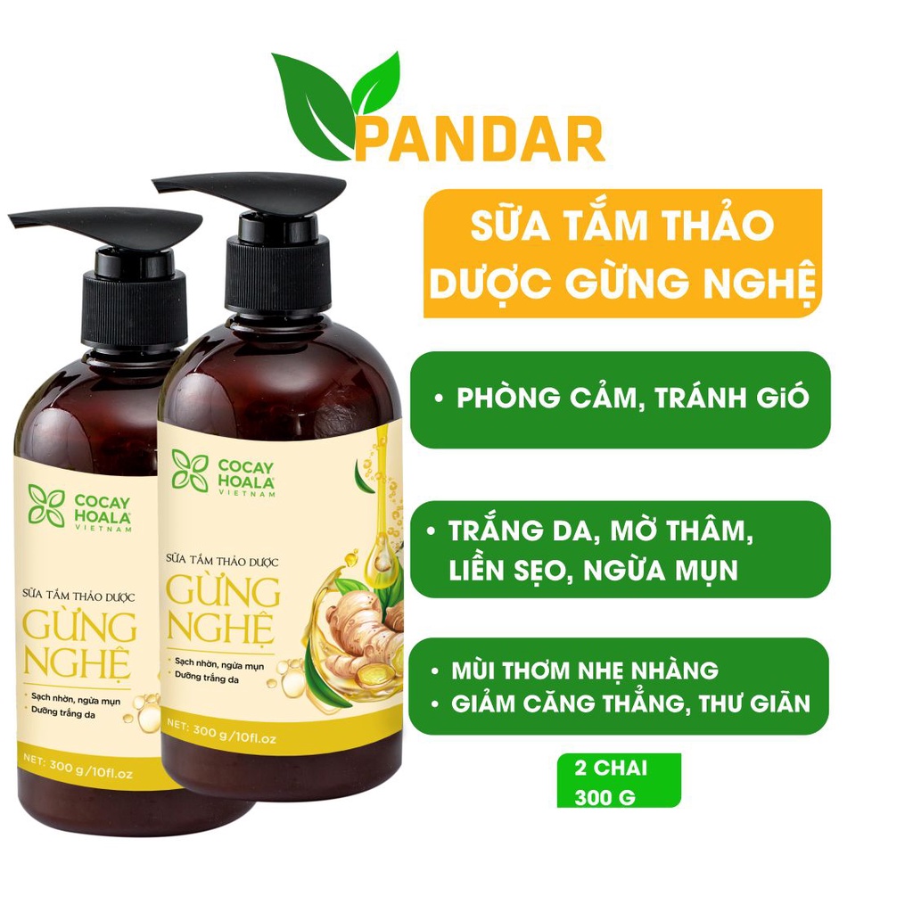 Sữa tắm thảo dược gừng nghệ cỏ cây hoa lá chai 300g PANDAR