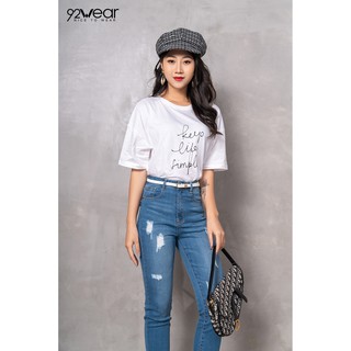 Áo thun nữ ngắn tay form rộng in chữ keep life simple ATW0720 - 92wear