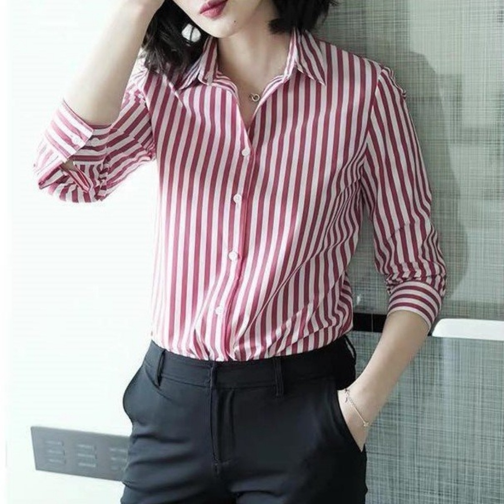 Sơ mi nữ dài tay sọc Poniva Mã A456 Thời trang Mixup shop Kiểu dáng sơ mi cơ bản phù hợp diện cùng nhiều trang phục khác