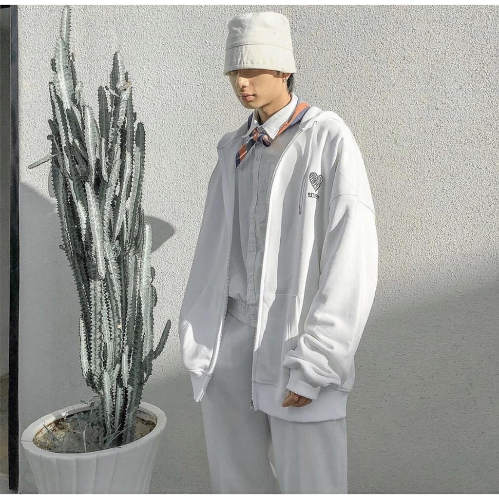 Khoác Nỉ Tim In Chữ Hàn, Hoodie dây kéo Ulzang | BigBuy360 - bigbuy360.vn
