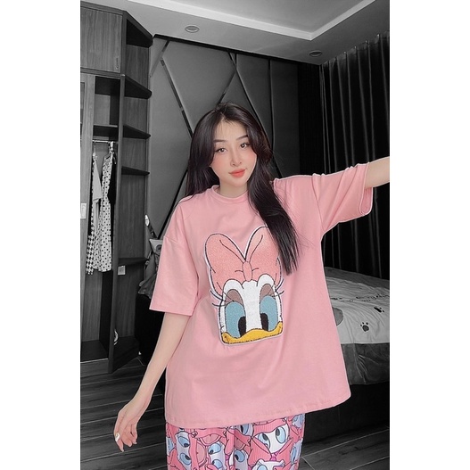 Set áo cotton vịt thêu to quần suông xinh xắn