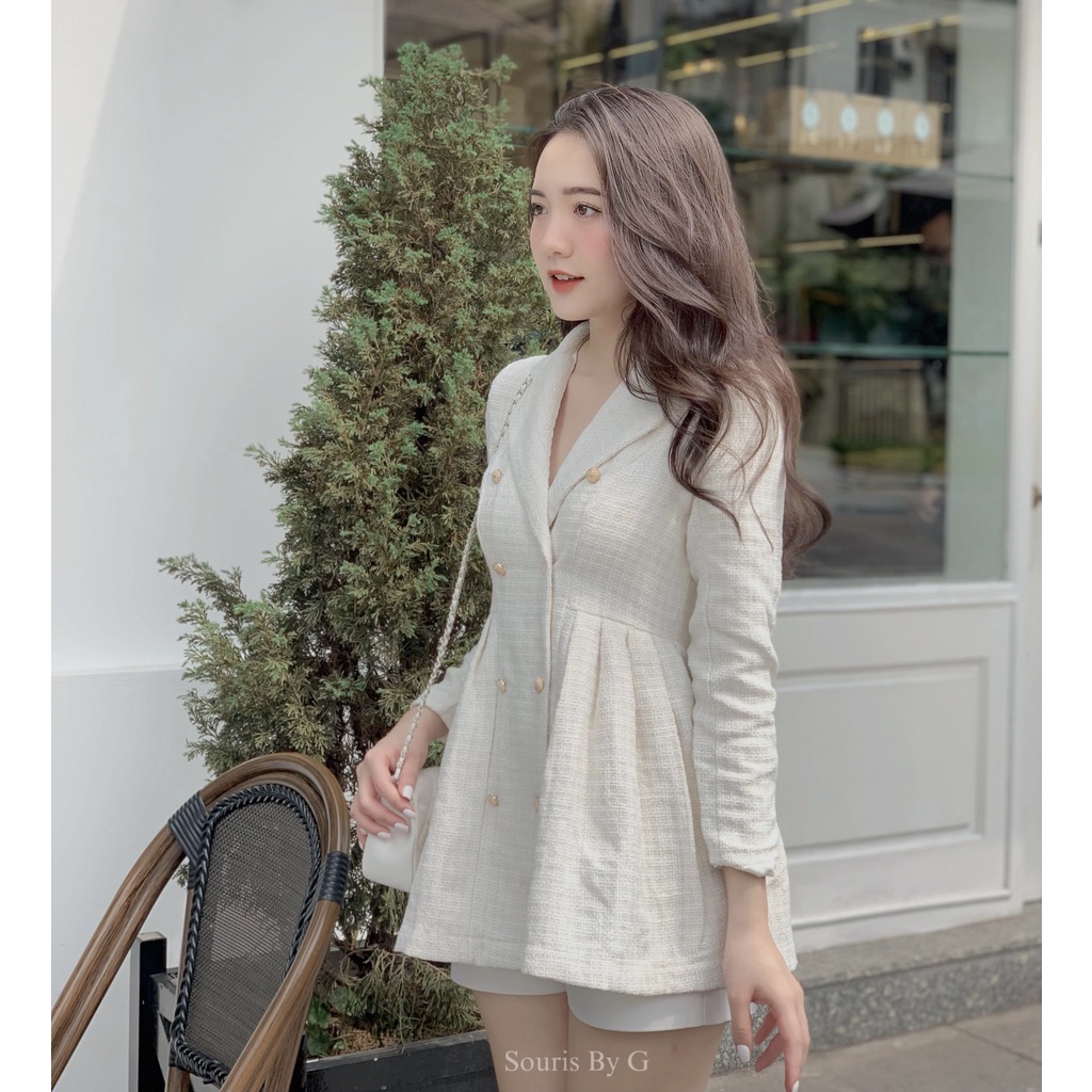 Áo blazer nữ xếp ly dáng xoè Eudora dài tay Souris By G
