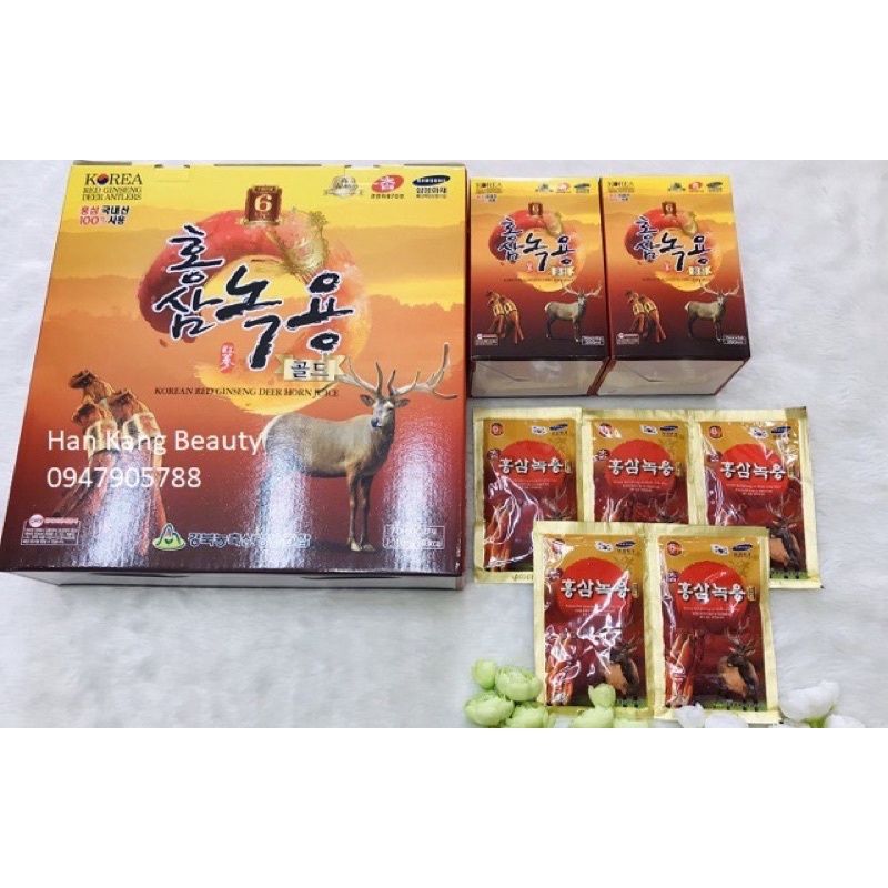 [HÀNG MỚI VỀ] Nước Hồng Sâm Nhung Hươu Hàn Quốc, Hộp Vàng 30 Gói [korean red ginseng deer horn juice]