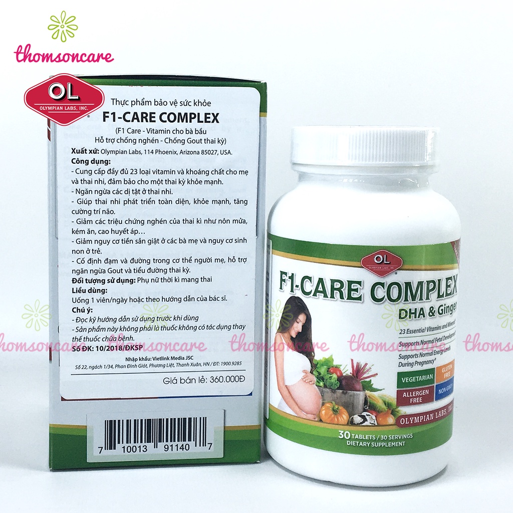 Vitamin tổng hợp cho bà bầu F1 Care Complex từ Olympian Labs Mỹ bổ sung Axit Folic, DHA, Vitamin A, B, sắt, Biotin