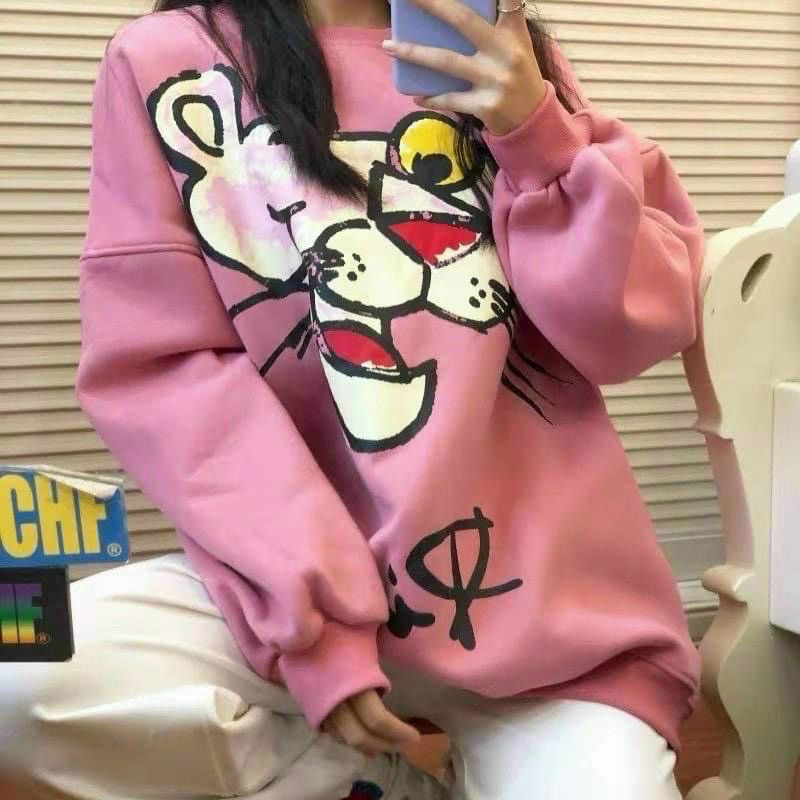 Áo Sweater báo hồng cổ tròn hot hit - chất thun nỉ ngoại mềm mịn