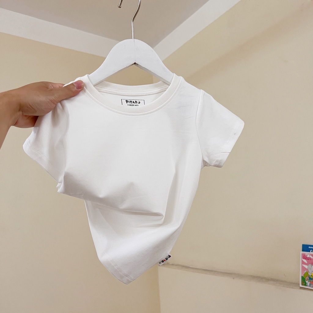 Áo phông ngắn tay trơn bé trai bé gái PISARO KIDS, Áo thun hè cho bé chất vải Cotton cao cấp co giãn mềm mại