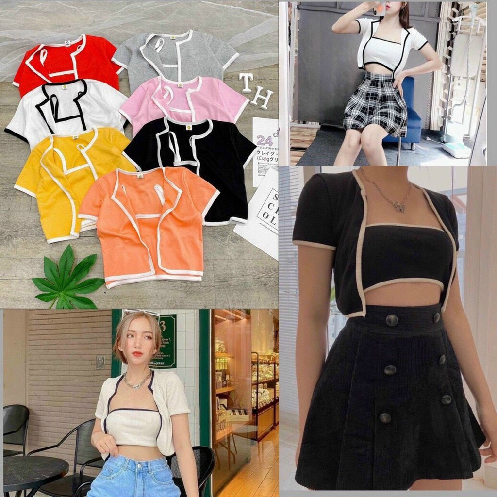 set xinh áo ống kèm áo khoác ngoài xinh chất thun gân mềm mịn