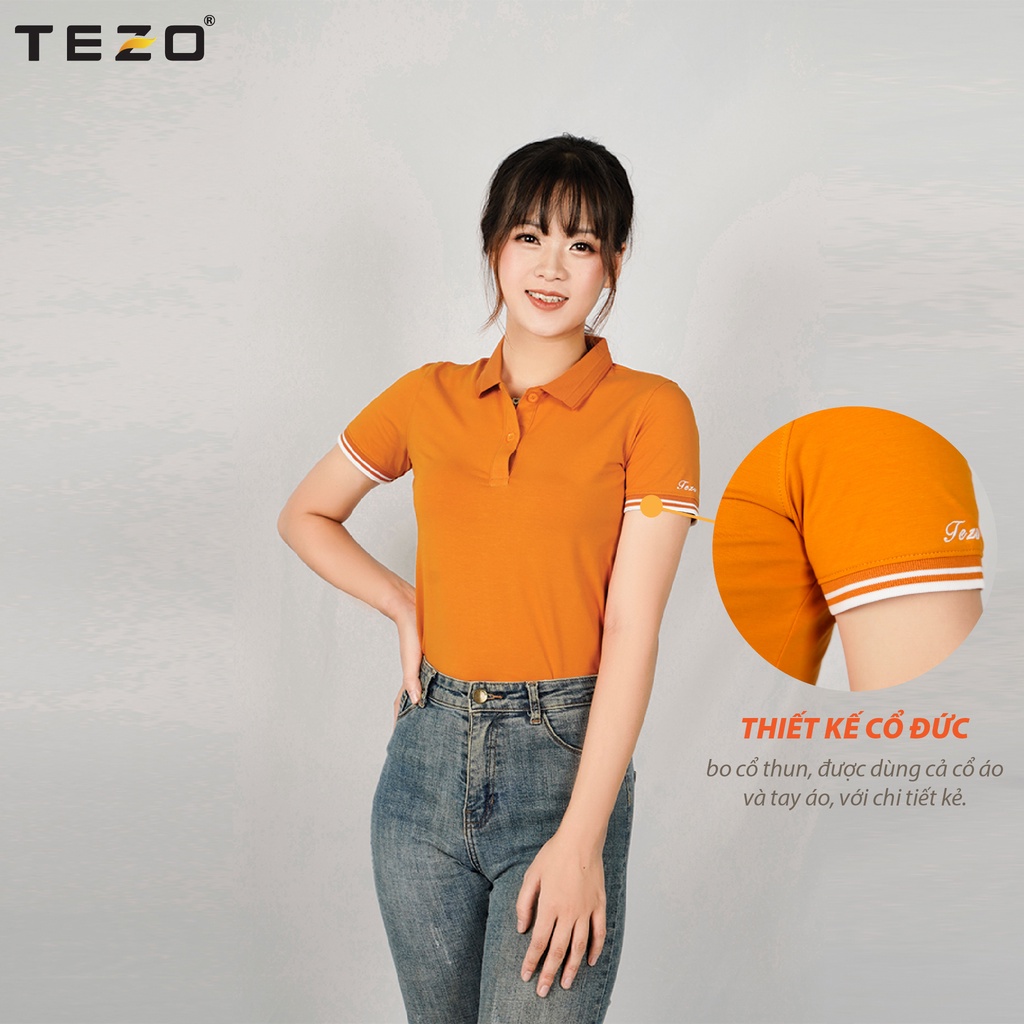 Áo polo nữ TEZO, áo phông ngắn tay có cổ 5 màu chất liệu cotton kiểu dáng trẻ trung,tôn dáng 2106APCT14