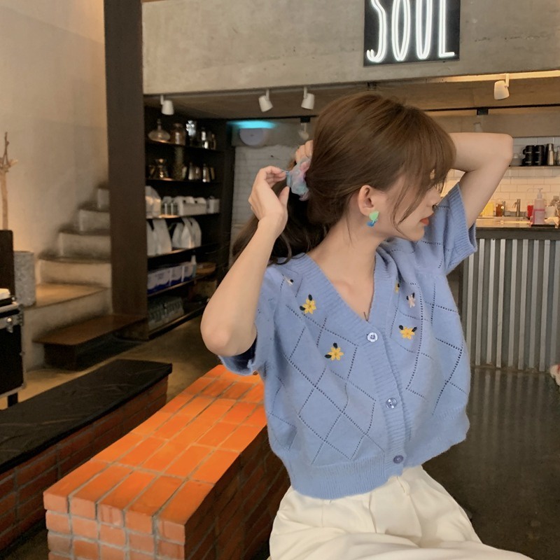 Áo khoác cardigan dệt kim ZHELIHANGFEI dáng ngắn thêu họa tiết thanh lịch cao cấp