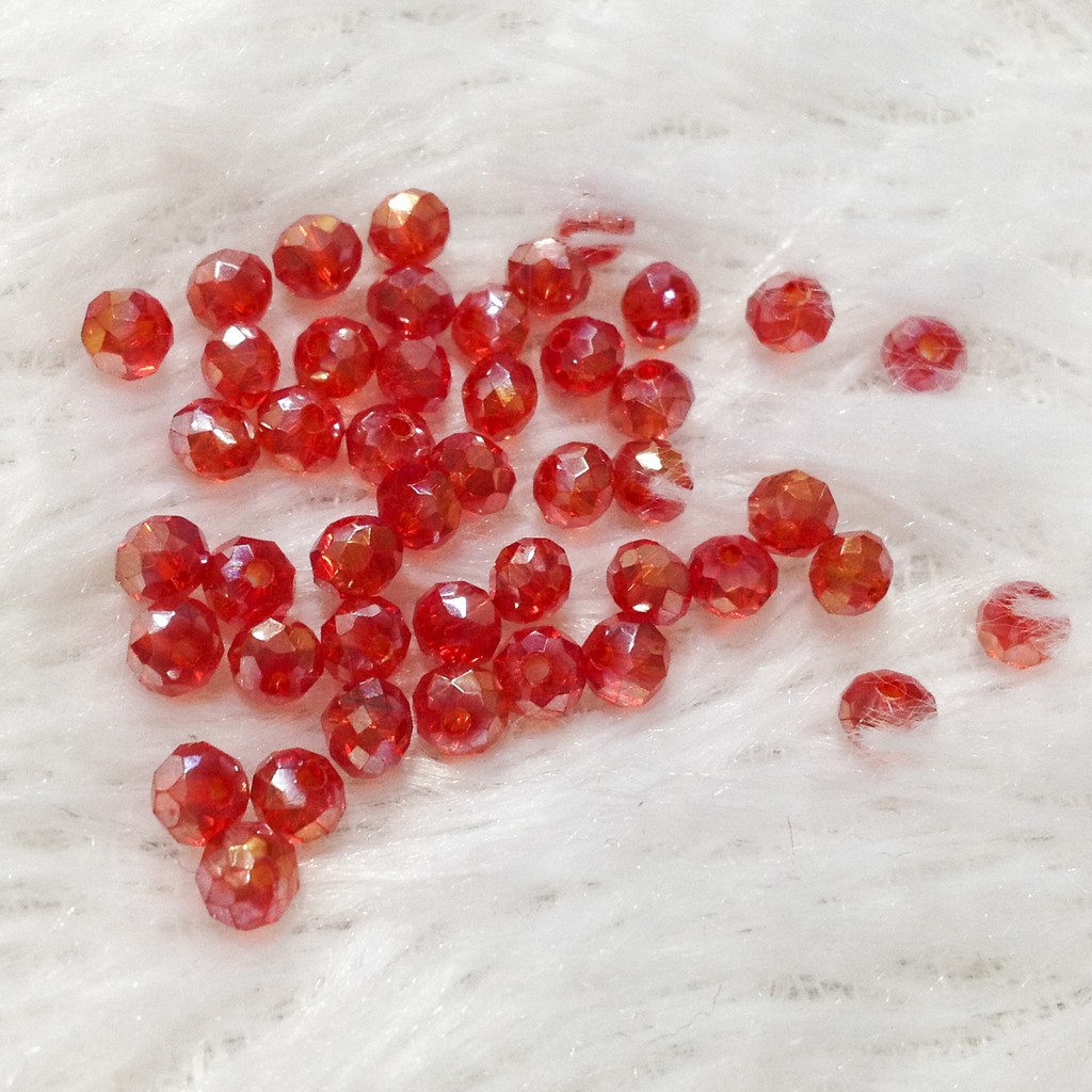 Hạt đá pha lê tròn bẹt size 4mm hạt xỏ vòng trang trí trang sức gói 10 viên