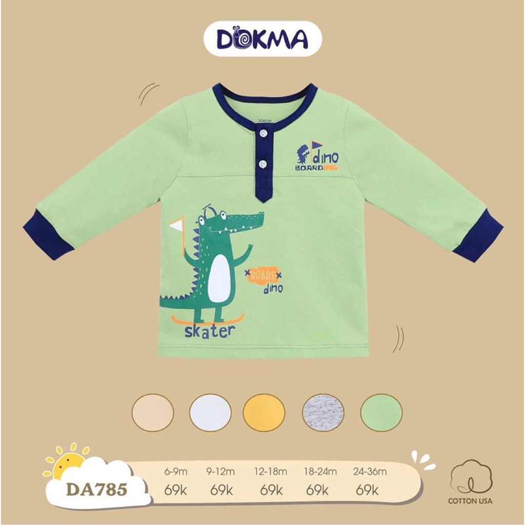 Áo thun dài tay thu đông cho bé trai Dokma sale size 6-36M DA785