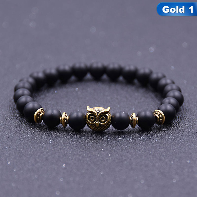 Vòng đeo tay hạt đá tự nhiên phối phụ kiện hình cú đẹp mắt dành cho nam và nữ