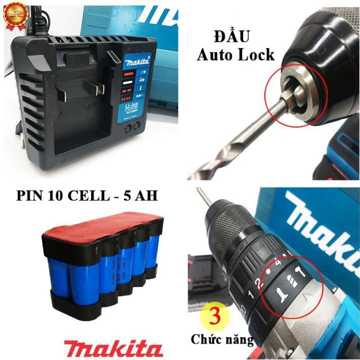 Máy khoan pin Makita 72V, 2 PIN 10 cell, KHÔNG CHỔI THAN, 100% DÂY ĐỒNG, TẶNG 1 MŨI TÔN, 1 MŨI BẮN VÍT _ Nhật Việt offic