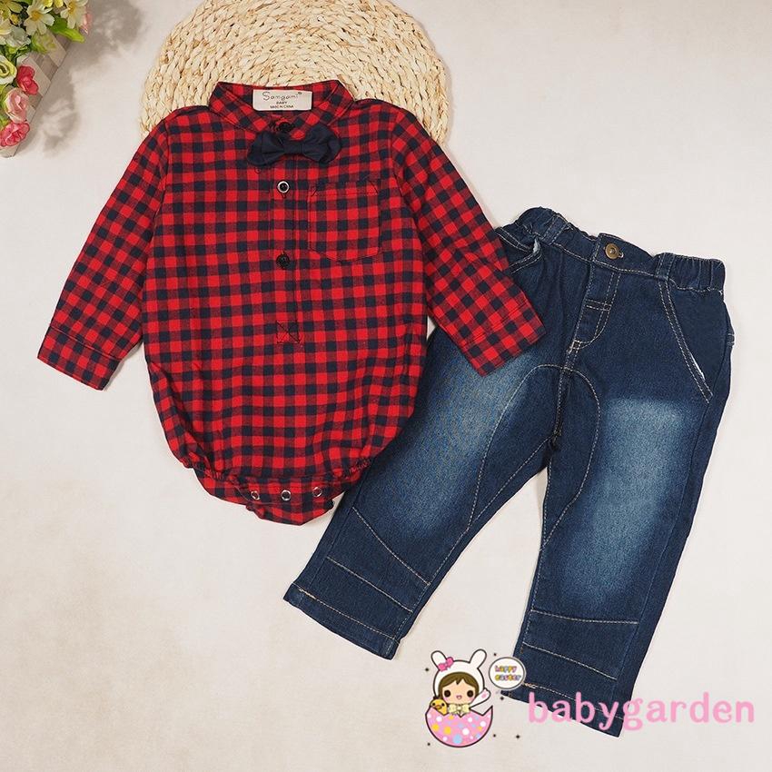 Set Áo Thun Ngắn Tay Cổ Tròn + Quần Jeans Dài Thời Trang Cho Bé Trai