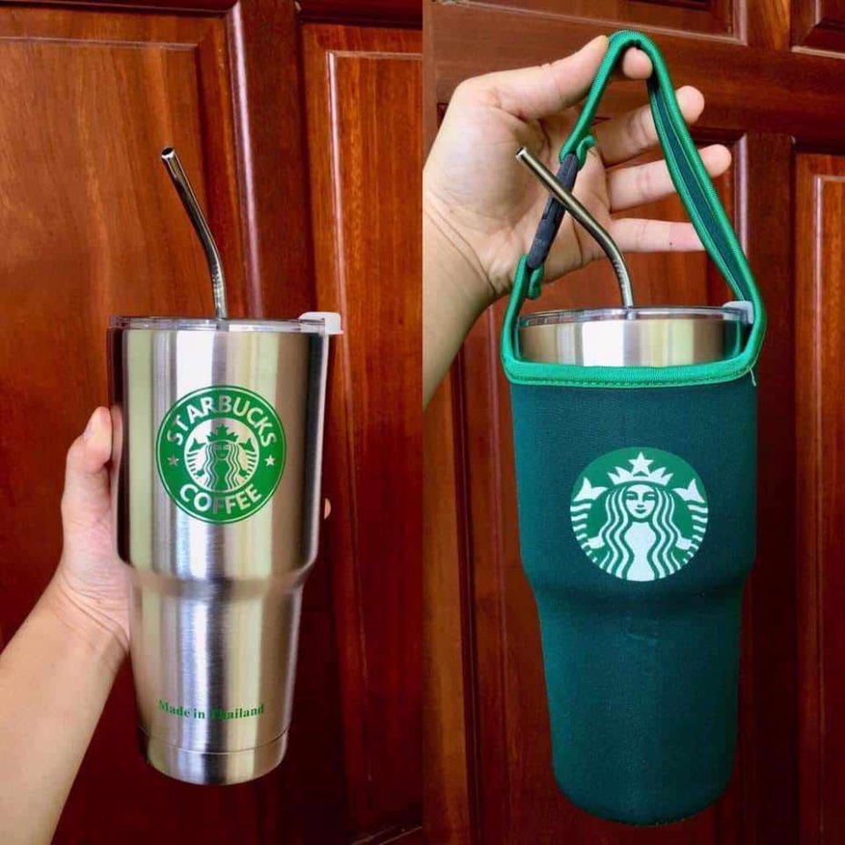 LY GIỮ NHIỆT, CỐC GIỮ NHIỆT THÁI LAN 900M  ĐỦ BỘ TÚI VÀ 2 ỐNG HÚT INOX SIÊU XINH.ĐTCA