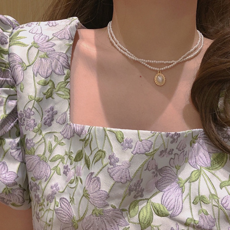 Vòng cổ Hai Lớp Đính Ngọc Trai Thanh Lịch Cho Nữ