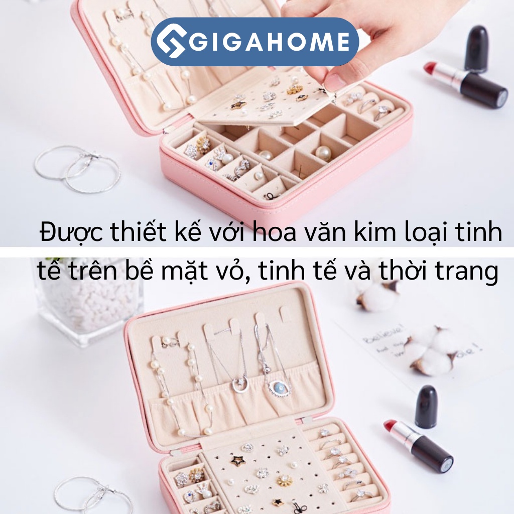 Hộp Đựng Đồ Trang Sức, Khuyên Tai, Lắc Tay GIGAHOME Có Gương Bọc Da Pu Sang Trọng 9506