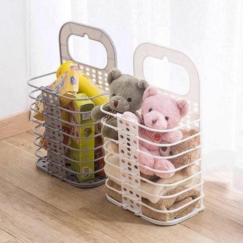 Giỏ nhựa đựng quần áo treo tường có thể gấp gọn tiết kiệm không gian - hàng loại 1