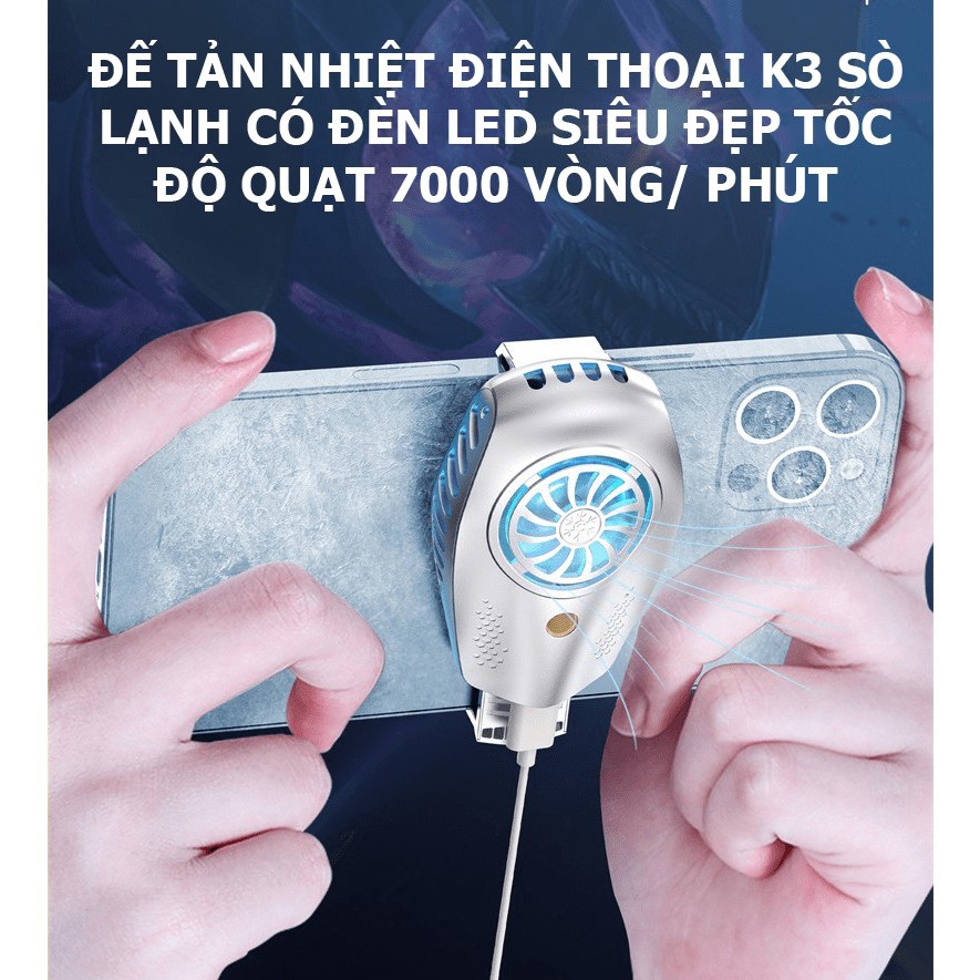 Đế tản nhiệt điện thoại K3 làm lạnh bán dẫn có đèn LED siêu đẹp tốc độ quạt 7000 vòng/ phút - NK